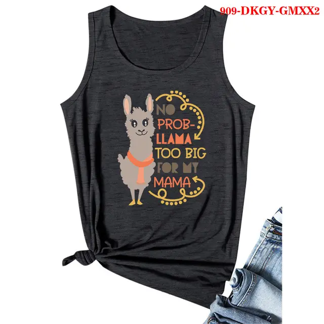 Mother Pattern Printed Round Neck Sleeveless T Shirt Grey - Shop at LoveMi