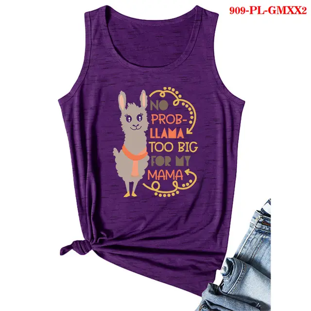 Mother Pattern Printed Round Neck Sleeveless T Shirt Purple - Shop at LoveMi