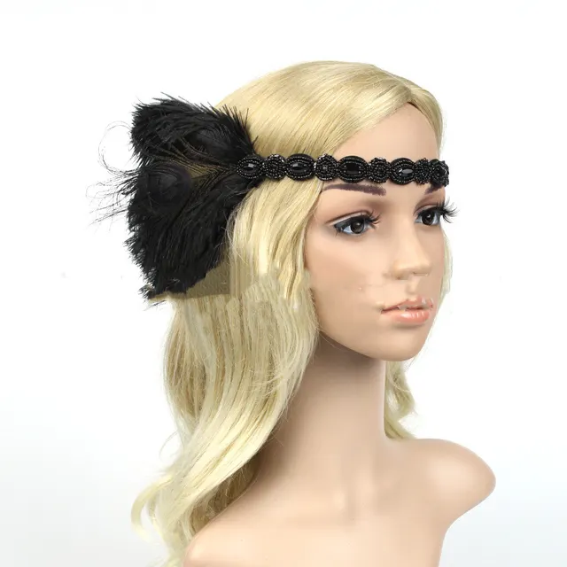 Handmade Vintage Feather Elastic Band Hair Accessories Ladies Headband Bridal Headwear Black - Shop at LoveMi