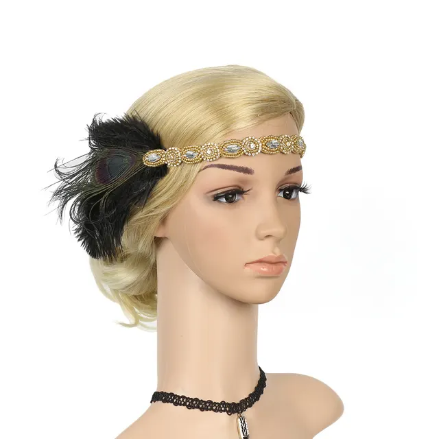 Handmade Vintage Feather Elastic Band Hair Accessories Ladies Headband Bridal Headwear Gold - Shop at LoveMi