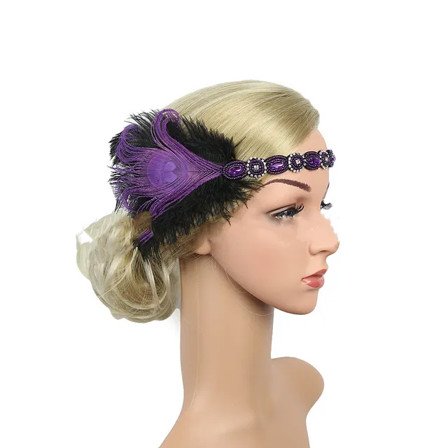 Handmade Vintage Feather Elastic Band Hair Accessories Ladies Headband Bridal Headwear Purple - Shop at LoveMi