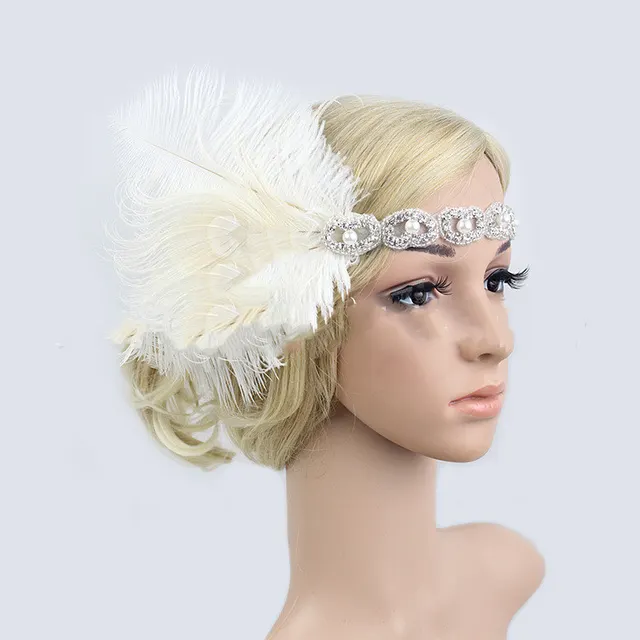 Handmade Vintage Feather Elastic Band Hair Accessories Ladies Headband Bridal Headwear White - Shop at LoveMi