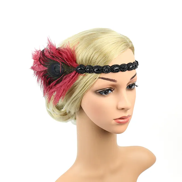Handmade Vintage Feather Elastic Band Hair Accessories Ladies Headband Bridal Headwear Wine Red - Shop at LoveMi