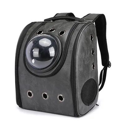 Explosive Cat Bag Go Out Portable Cat Cage Space Bag Pet Backpack Dog Bag Cat PU Bag Cat Backpack Dark Gray - Shop at LoveMi