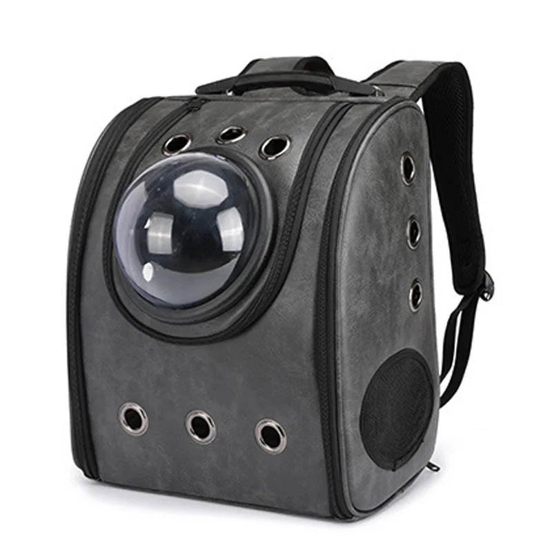 Explosive Cat Bag Go Out Portable Cat Cage Space Bag Pet Backpack Dog Bag Cat PU Bag Cat Backpack - Dark Grey