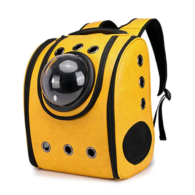 Explosive Cat Bag Go Out Portable Cat Cage Space Bag Pet Backpack Dog Bag Cat PU Bag Cat Backpack Yellow - Shop at LoveMi