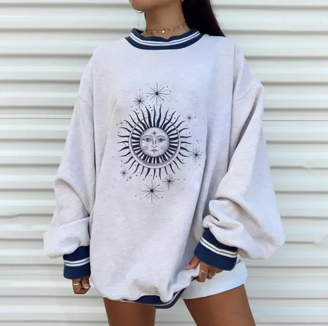 Women's Fashion Personality Printing Round Neck Loose Pullover Long Sleeve Sweater Women - Shop at LoveMi