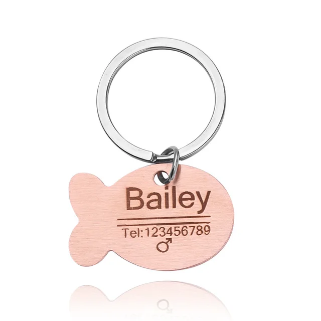 Personalized Cat Dog Pet ID Tag Keychain Engraved Pet ID Name for Cat Puppy Dog Collar Tag Pendant Keyring Bone Pet Accessories Rose Gold - Shop at LoveMi