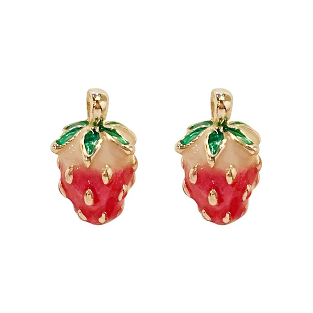 Retro Drop Glaze Strawberry Earrings Metallic - Shop at LoveMi