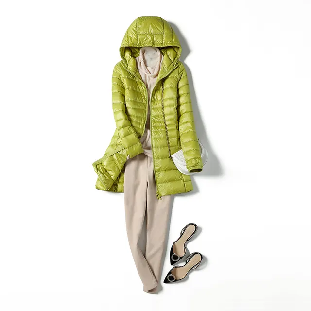 New Light And Thin Hooded Down Jacket Women Autumn Fragrance Green - Shop at LoveMi