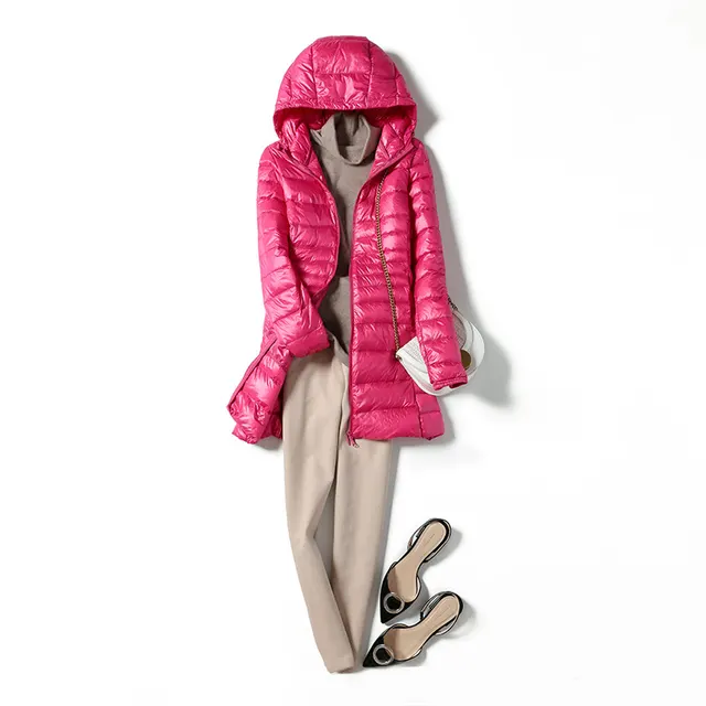New Light And Thin Hooded Down Jacket Women Rose Red - Shop at LoveMi