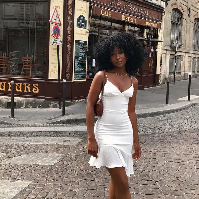 Pure Color Sling Stitching Halter Ruffle Short Dress Women - Shop at LoveMi