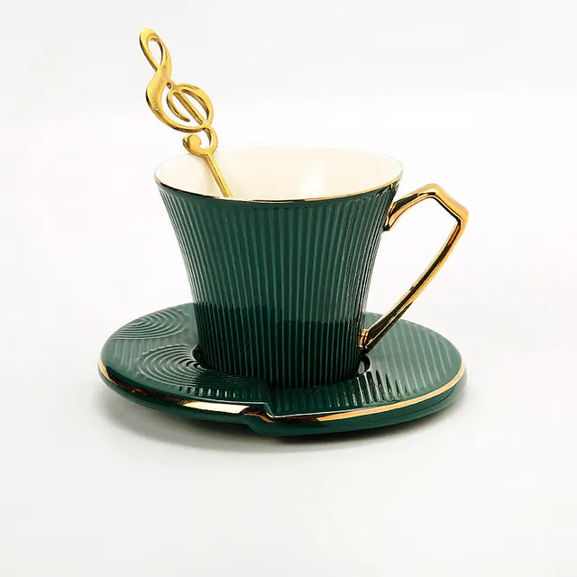 Ceramic Cup With Spoon Dark Green Coffee Cup And Saucer - Shop at LoveMi