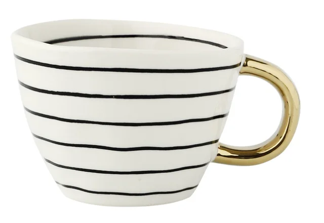 Mug Creative Tea Cup Light Luxury Simple Large Capacity Coffee Household Ceramic Adult Drinking Water Black Horizontal Stripes - Shop at LoveMi