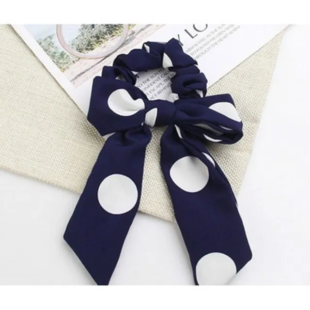 French Polka dot Bow Low Ponytail Headband Dark Blue - Shop at LoveMi