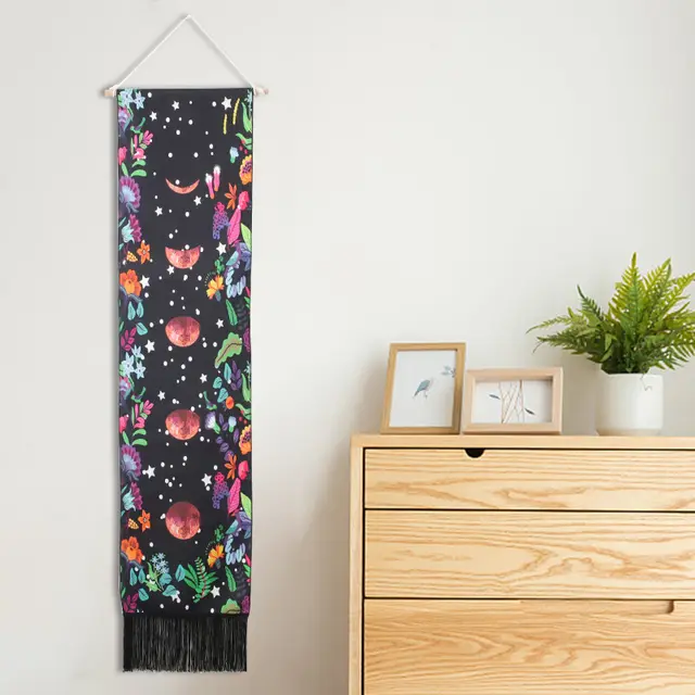 Moon Lunar Eclipse Cycle Fringed Floral Tapestry Black - Shop at LoveMi