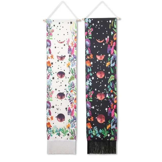 Moon Lunar Eclipse Cycle Fringed Floral Tapestry White - Shop at LoveMi