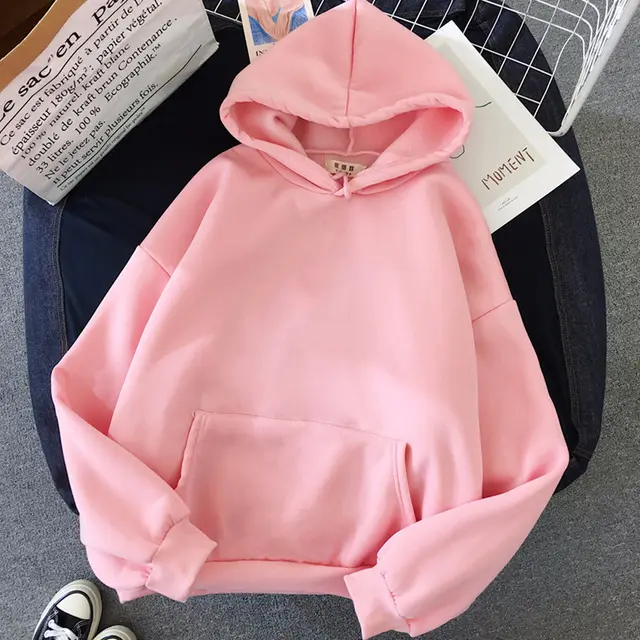 Girls Blank Solid Color Hoodie Sweater Pink - Shop at LoveMi