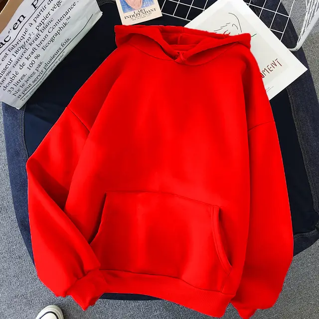 Girls Blank Solid Color Hoodie Sweater - Red