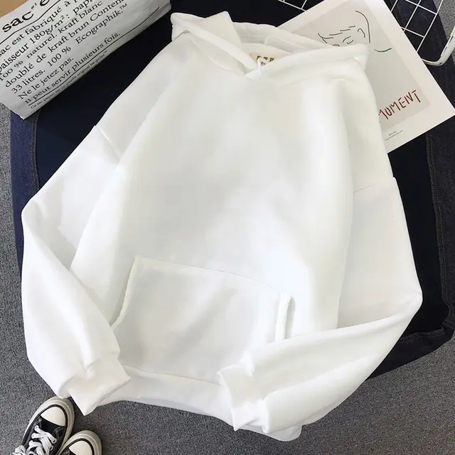 Girls Blank Solid Color Hoodie Sweater White - Shop at LoveMi