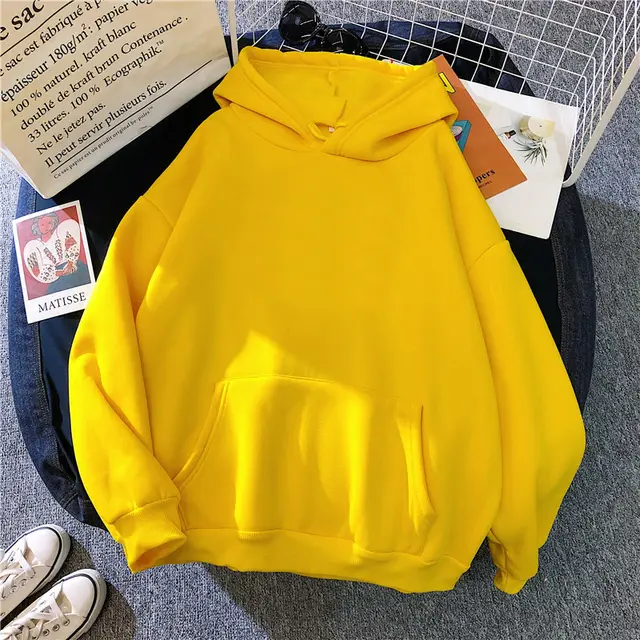 Girls Blank Solid Color Hoodie Sweater Yellow - Shop at LoveMi