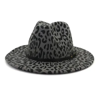 Couple Hat Leopard Print Woolen Top Hat Grey - Shop at LoveMi