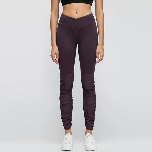 High Waist Yoga Pants Womens Personality Cross Waist Slimming Fitness Pants Purple - Shop at LoveMi