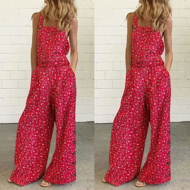 Summer New Fashion Small Floral Print Sleeveless Overalls Red - Shop at LoveMi