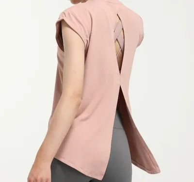 Quick Drying Sportswear, T shirt,Fashion Yoga Clothes, Loose Beauty Back Tops, Running Fitness Clothes Peony Powder - Shop at LoveMi