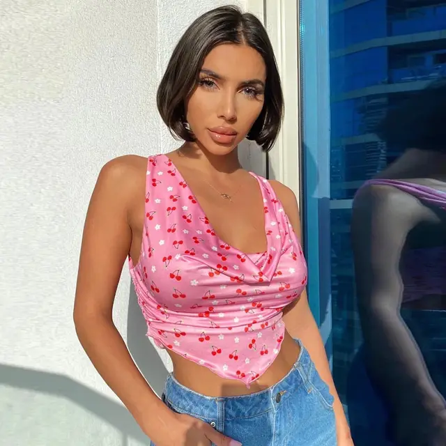 Sexy Deep V neck Floral Camisole Tight fitting Strapless Top Pink - Shop at LoveMi