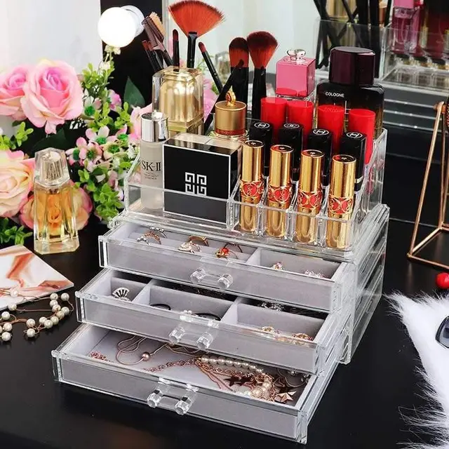 Accessory storage box acrylic jewelry box jewelry earrings 3 Grid Top - Shop at LoveMi