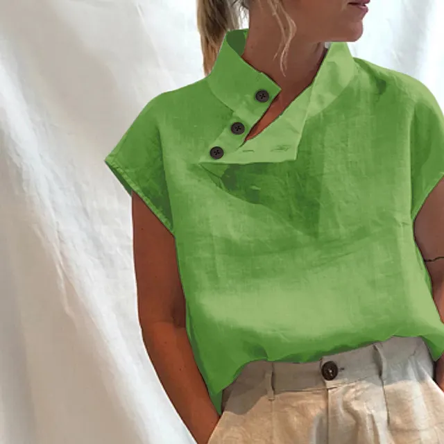 Large Women'S Sleeveless Shirt Solid Slim Collar Shirt Green2 - Shop at LoveMi