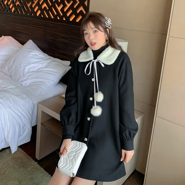 Blends Women Winter Coat Ladies Clothes Kawaii Plus Velvet Thicker Pure Warm Stylish All match Students Female Wool Daily Unique Black - Shop at LoveMi