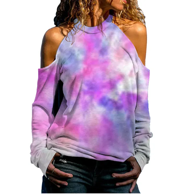 Ladies Printed Sexy Off Shoulder Sweatshirt Pink - Shop at LoveMi