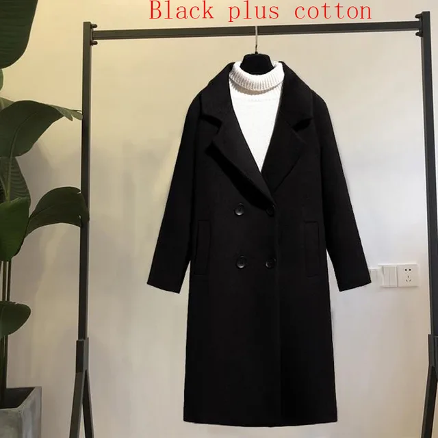 Women's Fashion Black Loose Woolen Coat Add Cotton - Shop at LoveMi