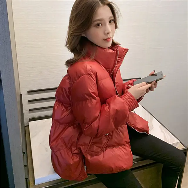 Korean Style Loose Little Down Padded Coat Wine Red - Shop at LoveMi