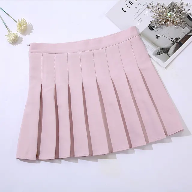 College Skirt Pleated Skirt Skirt Light Pink Solid Color - Shop at LoveMi