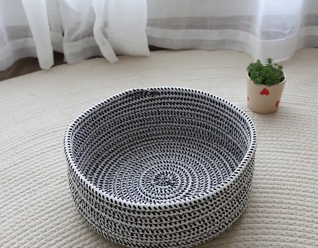 Cotton Thread, Cotton And Linen, Hand woven Storage Basket, Table Storage Box, Finishing Cosmetic Box, Cotton Swab Jewelry Black And White Flower... Black And White Flower Line - Shop at LoveMi