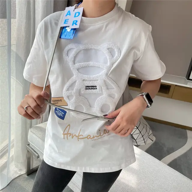 Straight Ins Tide Three dimensional Plush Bear T shirt Top White - Shop at LoveMi