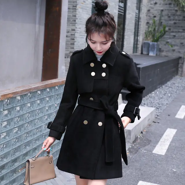 Autumn And Winter Clothes Small Slim Slim Mid Length Fashionable Woolen Coat Black - Shop at LoveMi