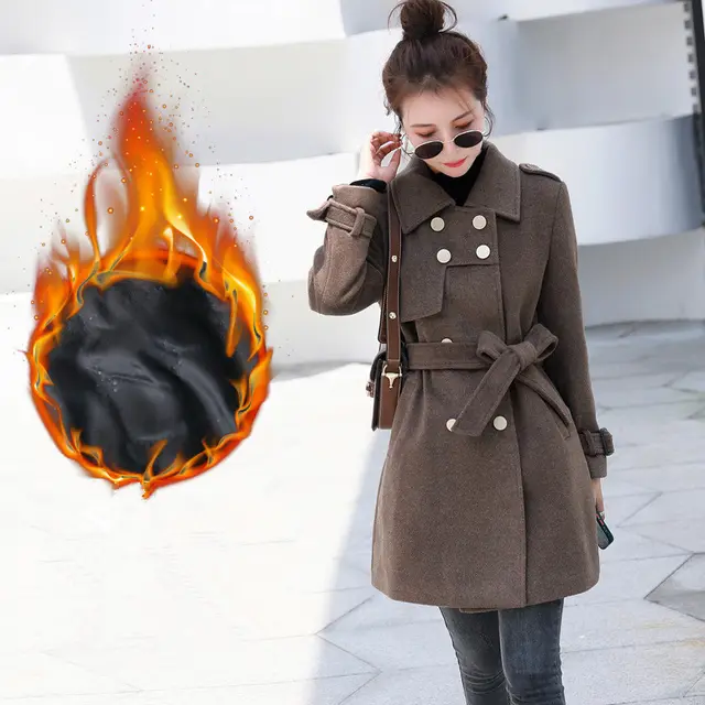 Autumn And Winter Clothes Small Slim Slim Mid Length Fashionable Woolen Coat Coffee Color And Cotton - Shop at LoveMi