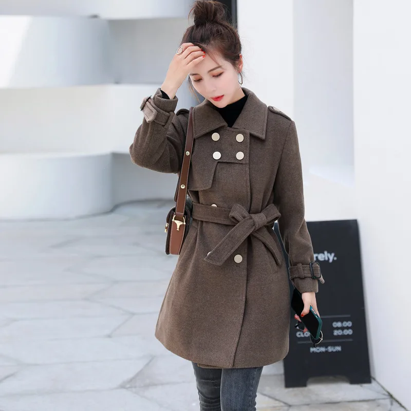 Autumn And Winter Clothes Small Slim Slim Mid-Length Fashionable Woolen Coat - Coffee Color