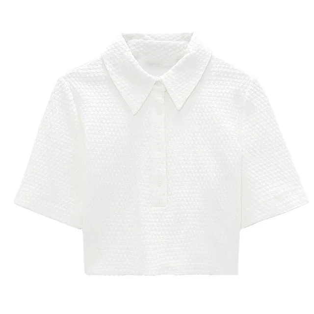 Cropped Short White Top With Short Sleeves White - Shop at LoveMi