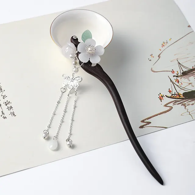 Antique Hair Ornaments Small Fresh Retro Wood Hairpin Classical Court Step Shake Hanfu Picture Color - Shop at LoveMi