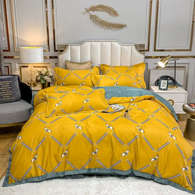 Sky Silk Washed Silk Printed Four piece Set Spring Summer Ice Silky Silky Bedding Gift - Shop at LoveMi