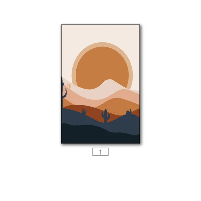 Small Fresh Canvas Sun And Moon Geometric Paintings Of Mountains And Rivers - Shop at LoveMi