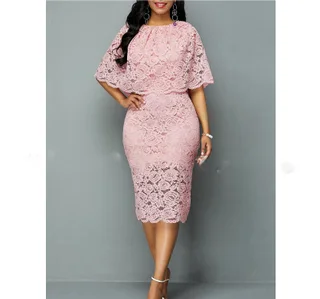 MD African Lace Dresses For Women Fashion New Africa Sexy Wedding Outfit 4XL 5XL Plus Size Maxi Dress Dashiki Ankara Robe - Pink