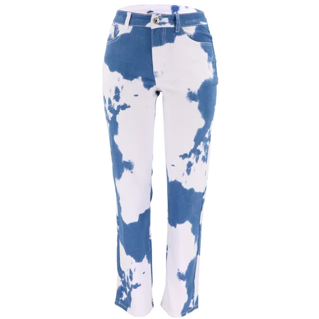 Tie Dye Print Straight Leg Jeans For Women Blue - Shop at LoveMi