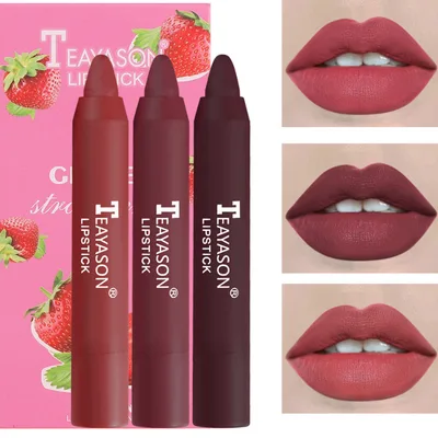 3 Packs Of Matte Lipstick Matte Velvet Lipstick Pen Bean Paste Milk Tea Color Lipstick Crayons Lipstick Students - Shop at LoveMi