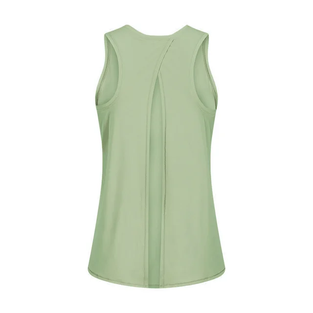 Cross border European and American Sleeveless Sports Vest Women's Summer Running Fitness Top Loose Blouse Bandage Yoga Wear Green - Shop at LoveMi